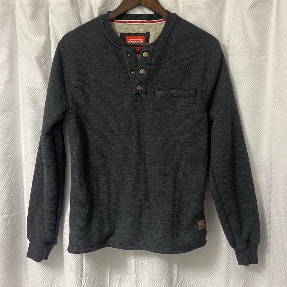 Coleman Mens Small Gray Sherpa‎ Lined Waffle Henley Shirt Chest Pocket